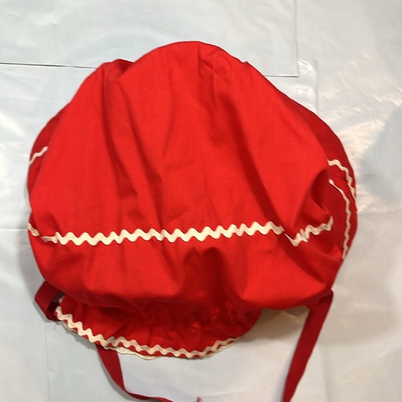 Red Prairie BONNET HAND MADE lace ruffle trim ribbon neck tie costume OS womens - Picture 13 of 13